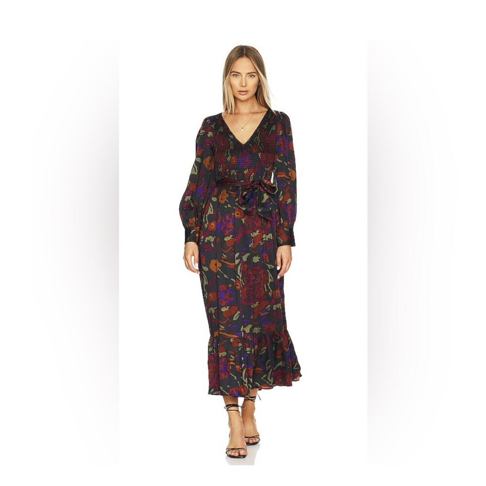 Cleobella Dress Womens XS Multicolor Floral Maxi Smocked Boho Long Sleeve Belted